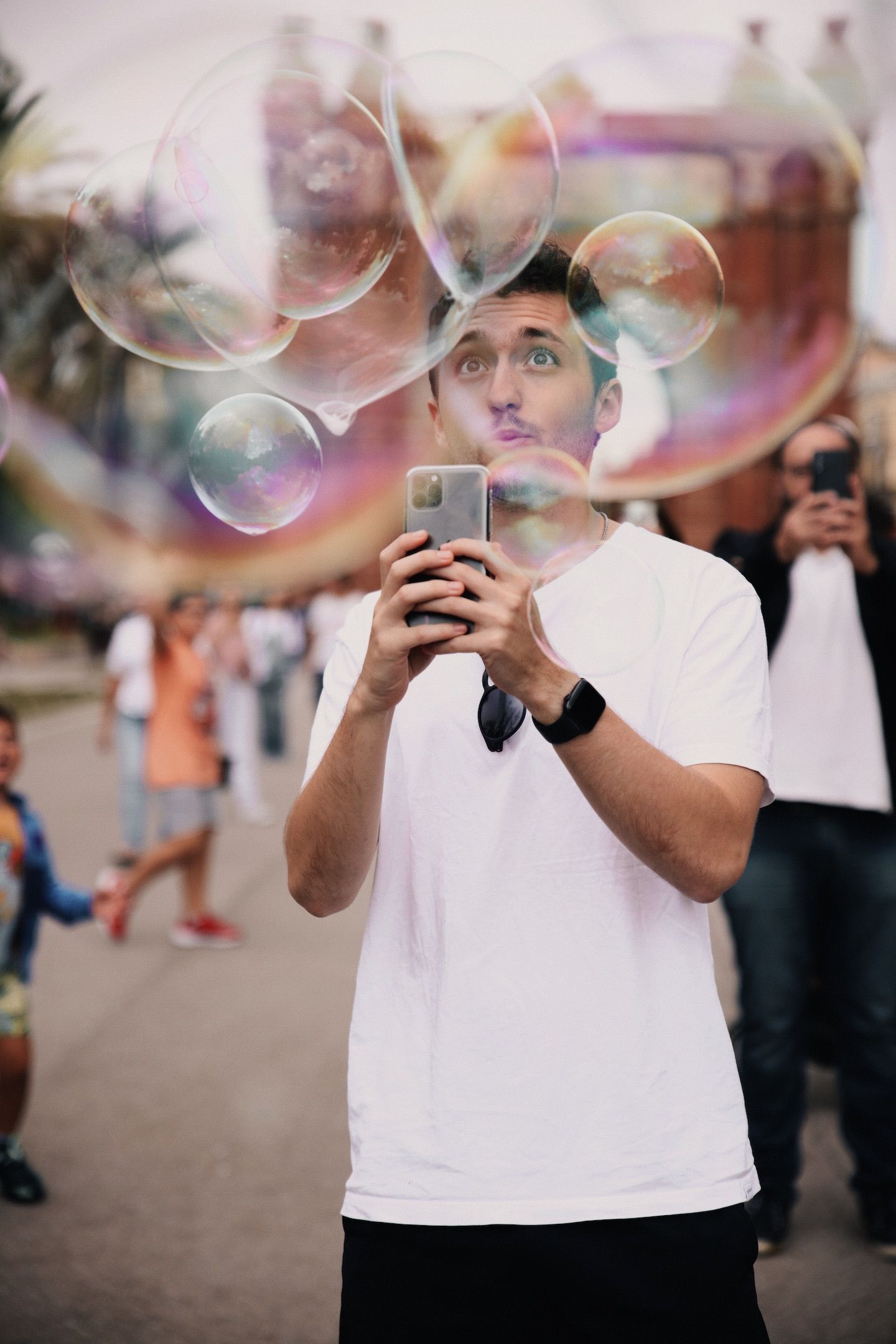 Me watching some soap bubbles and looking fascinated.